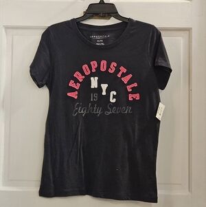 Aeropostale Black Tee with Pink and White Accents